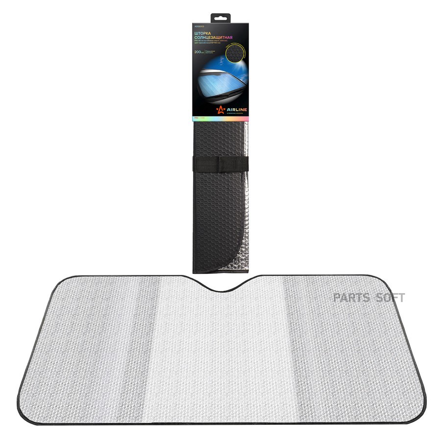 Штора на лобовое стекло (80х150 мм) "AIRLINE" PRO (200г/м2 черный/серый) - AIRLINE None None